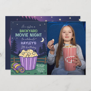 Outdoor Backyard Movie Night Birthday Photo Invitation