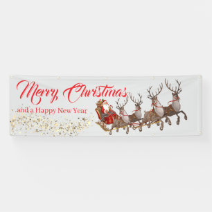 Outdoor Banner Santa Reindeers Merry Christmas