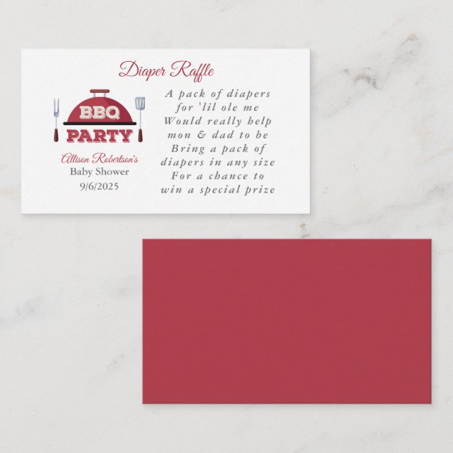 Outdoor BBQ Baby Shower Diaper Raffle  Enclosure C Card (Front/Back)