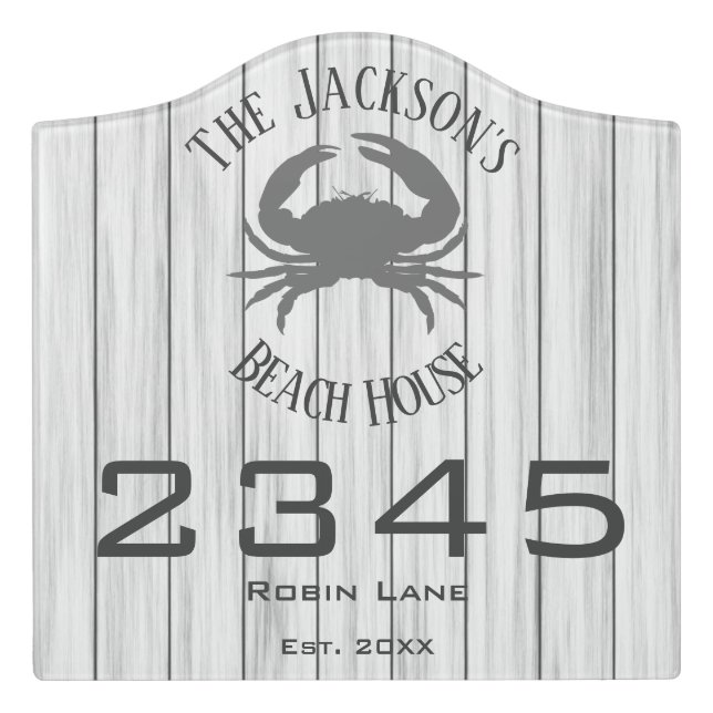 Outdoor Beach House Sign with Name and Number (Large Crest Front)