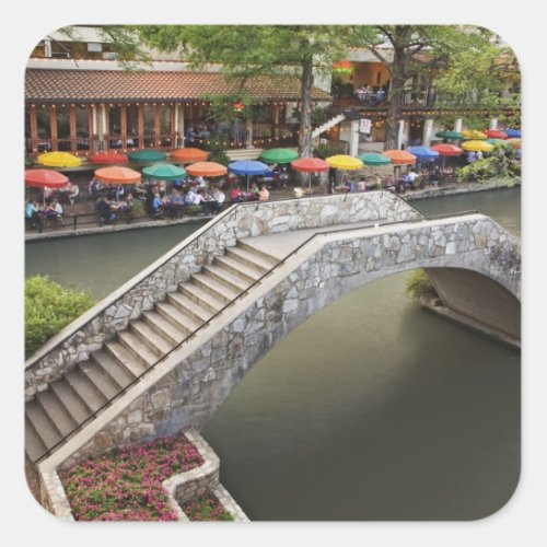Outdoor cafe along River Walk and bridge over 2 Square Sticker