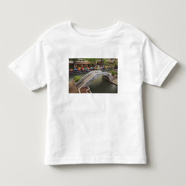 Outdoor cafe along River Walk and bridge over 2 Toddler T-shirt (Front)