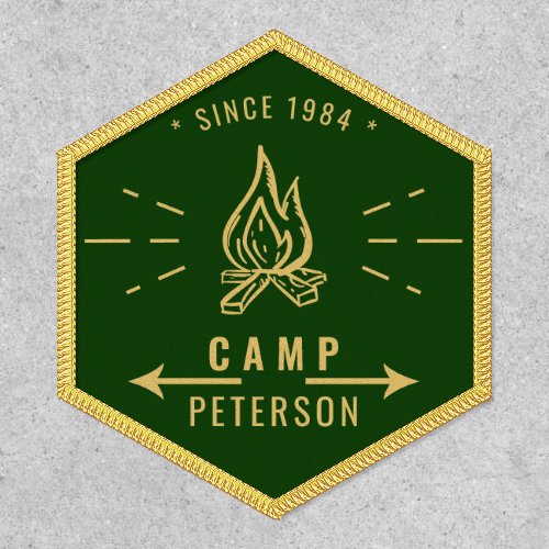 Outdoor campfire family name rustic green camping patch