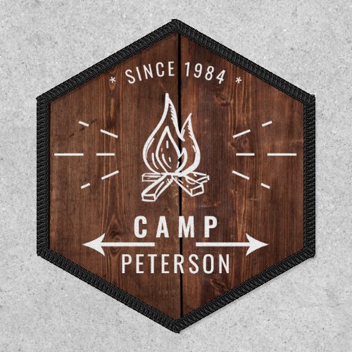 Outdoor campfire family name rustic wood camping patch