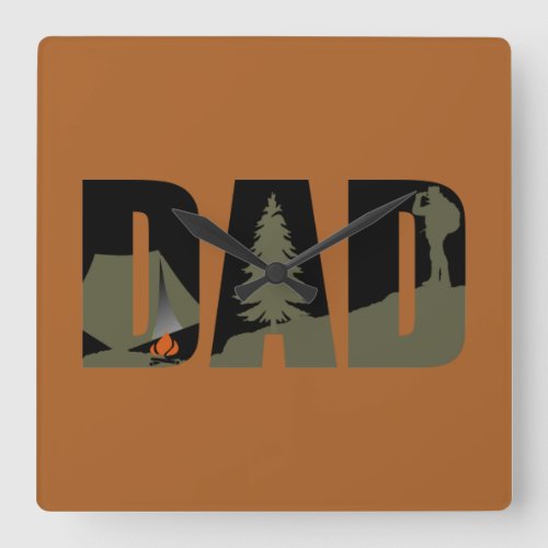 Outdoor camping dad happy camper square wall clock