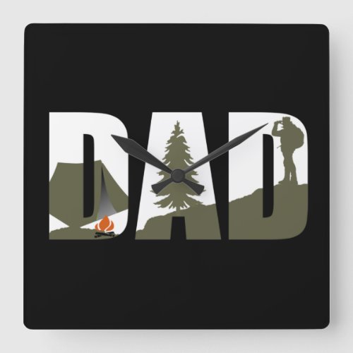 Outdoor camping dad happy camper square wall clock