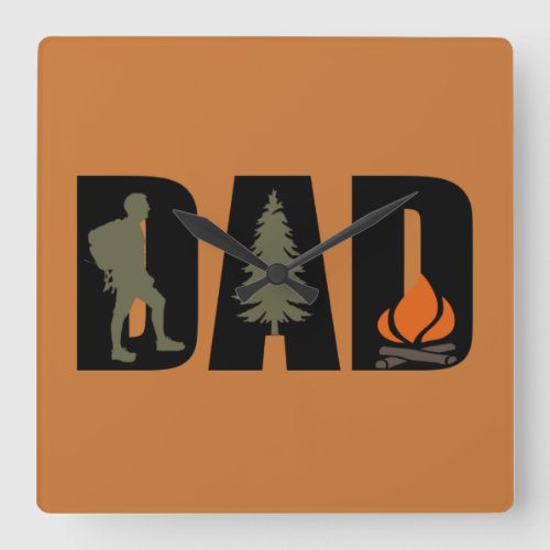 Outdoor camping dad happy camper square wall clock