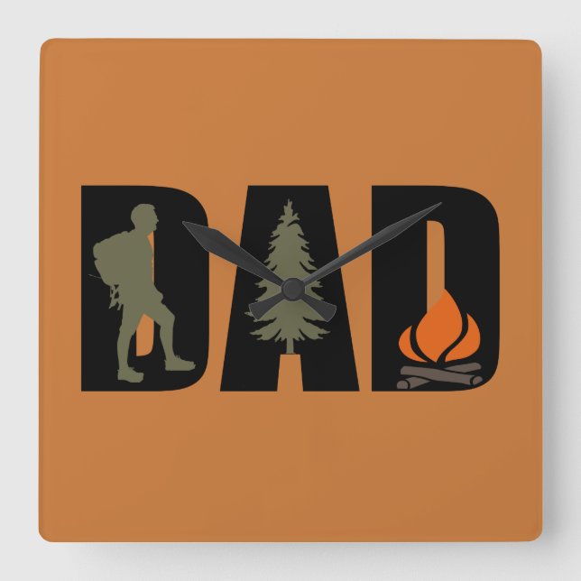 Outdoor camping dad happy camper square wall clock (Front)