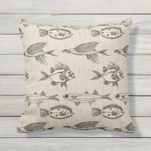 Outdoor Cottage Neutral Tone Fishing Throw Pillow