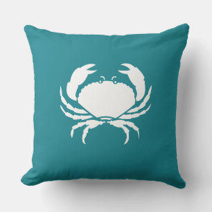 Outdoor CRAB / marine teal sea blue pillow