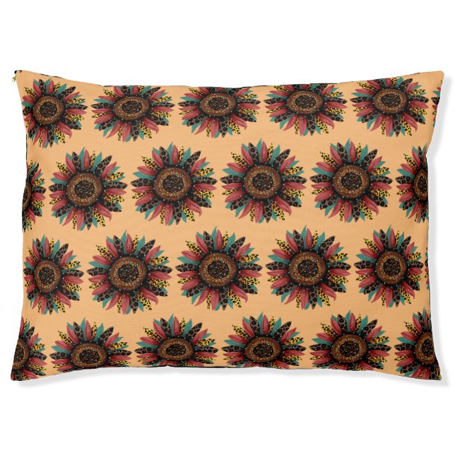 Outdoor Dog Bed with Fall Sunflowers  (Front)