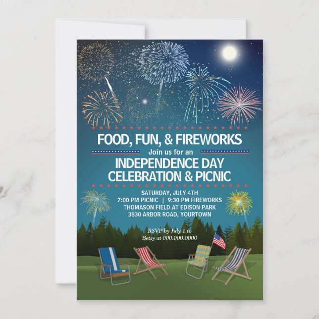 Outdoor Fireworks July 4th Independence Day Party Invitation (Front)