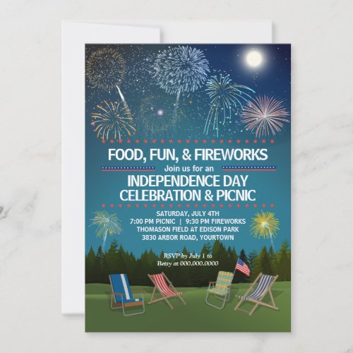 Outdoor Fireworks July 4th Independence Day Party Invitation