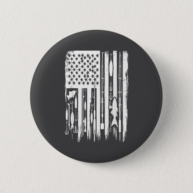 Outdoor Fishing American Flag Fisherman Fish Lover Button (Front)