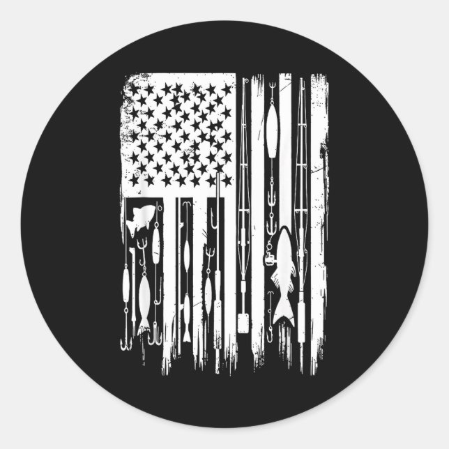 Outdoor Fishing American Flag Fisherman Fish Lover Classic Round Sticker (Front)