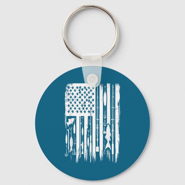 Outdoor Fishing American Flag Fisherman Fish Lover Keychain (Front)