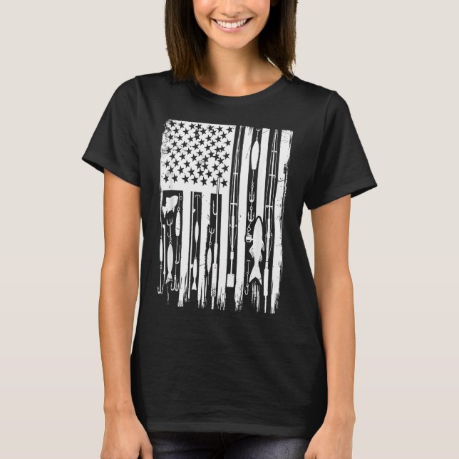 Outdoor Fishing American Flag Fisherman Fish Lover T-Shirt (Front)