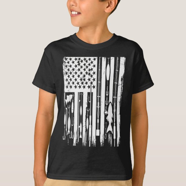 Outdoor Fishing American Flag Fisherman Fish Lover T-Shirt (Front)