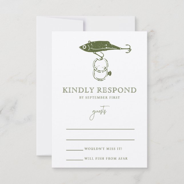 Outdoor Fishing Lure Hook Wedding Ring Kraft RSVP Card (Front)