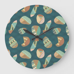 Outdoor Geo Step Blue Pattern Large Clock
