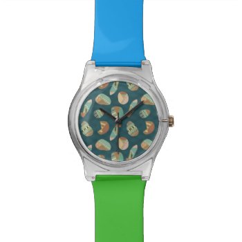 Outdoor Geo Step | Blue Pattern Wristwatch by wildapple at Zazzle