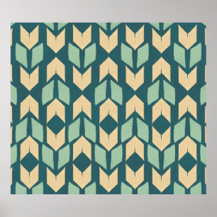 Outdoor Geo Step Geometric Teal Arrow Pattern Poster