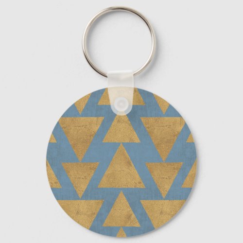 Outdoor Geo Step  Gold  Blue Pattern Keychain