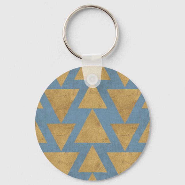 Outdoor Geo Step | Gold & Blue Pattern Keychain (Front)