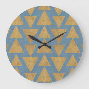 Outdoor Geo Step Gold & Blue Pattern Large Clock