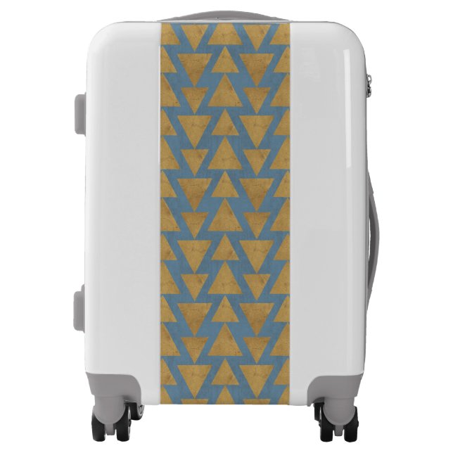 Outdoor Geo Step | Gold & Blue Pattern Luggage (Front)