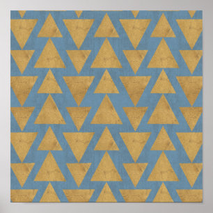 Outdoor Geo Step Gold & Blue Pattern Poster
