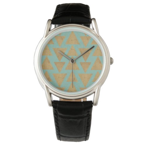 Outdoor Geo Step  Gold  Teal Pattern Watch