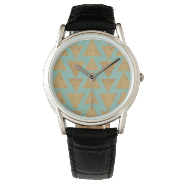 Outdoor Geo Step | Gold & Teal Pattern Watch (Front)