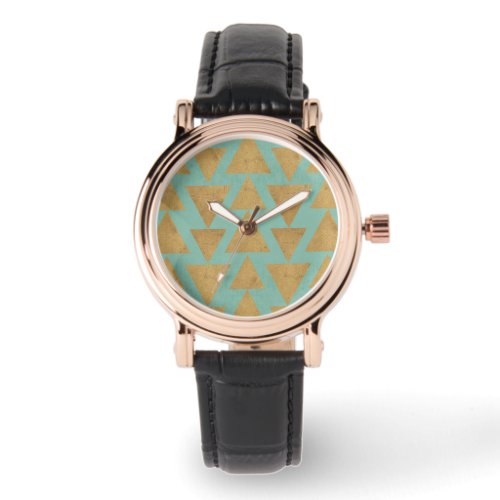 Outdoor Geo Step  Gold  Teal Pattern Watch