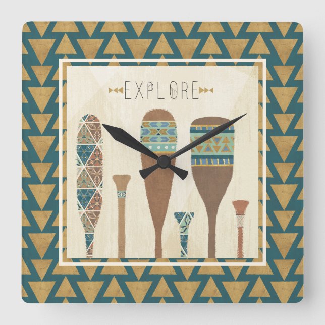 Outdoor Geo VII | Explore Square Wall Clock (Front)