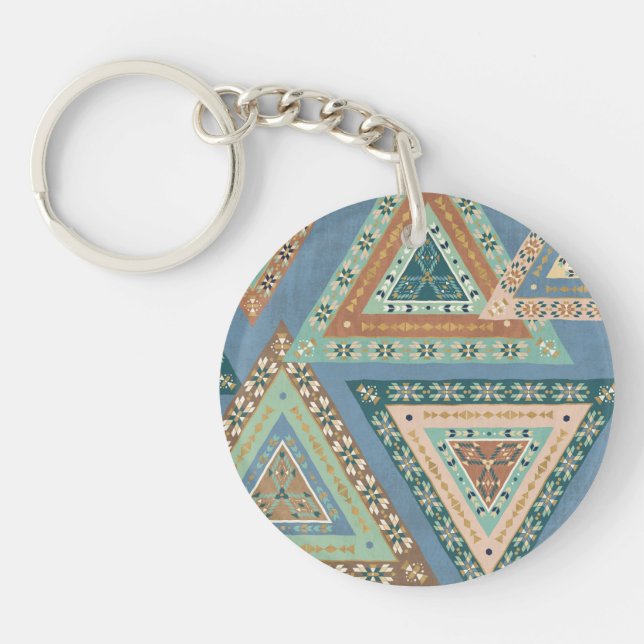 Outdoor Geo X | Blue Tribal Indian Pattern Keychain (Front)