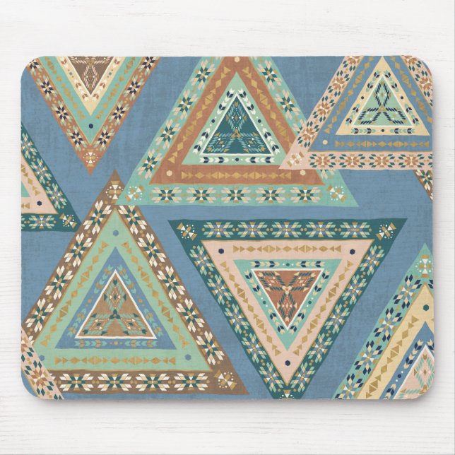 Outdoor Geo X | Blue Tribal Indian Pattern Mouse Pad (Front)