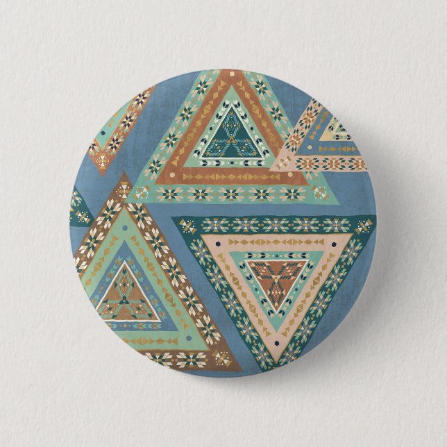 Outdoor Geo X | Blue Tribal Indian Pattern Pinback Button (Front)