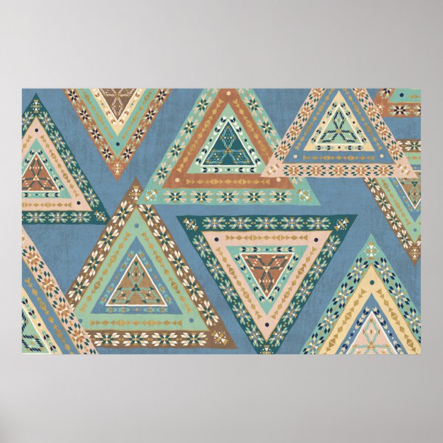 Outdoor Geo X | Blue Tribal Indian Pattern Poster (Front)