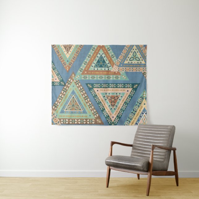 Outdoor Geo X | Blue Tribal Indian Pattern Tapestry (In Situ (Horizontal))