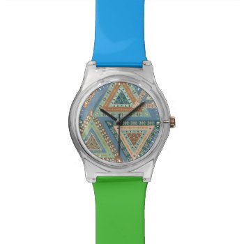 Outdoor Geo X | Blue Tribal Indian Pattern Watch by wildapple at Zazzle