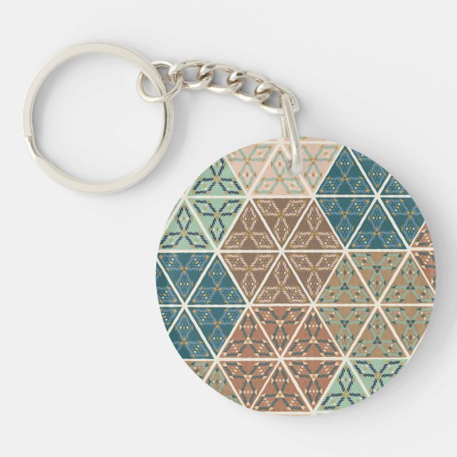 Outdoor Geo XI | Blue & Green Tribal Pattern Keychain (Front)
