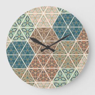 Outdoor Geo XI Blue & Green Tribal Pattern Large Clock