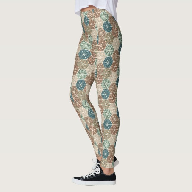 Outdoor Geo XI | Blue & Green Tribal Pattern Leggings (Left)