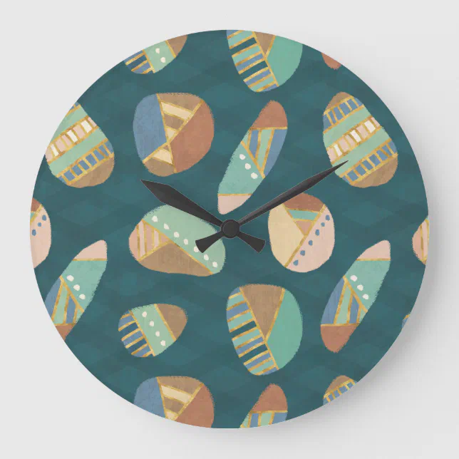 Outdoor Geo XII | Blue & Green Geometric Pattern Large Clock | Zazzle