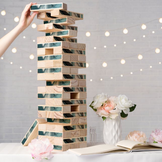 Outdoor Giant Topple Tower Game TrendAbstract Blue (Wedding)