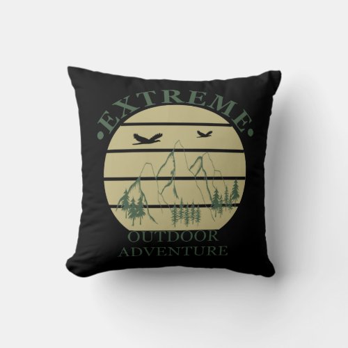 Outdoor hiking adventure pine trees in forest throw pillow