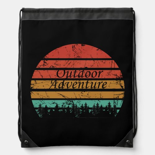 Outdoor hiking adventure vintage retro sunset drawstring bag