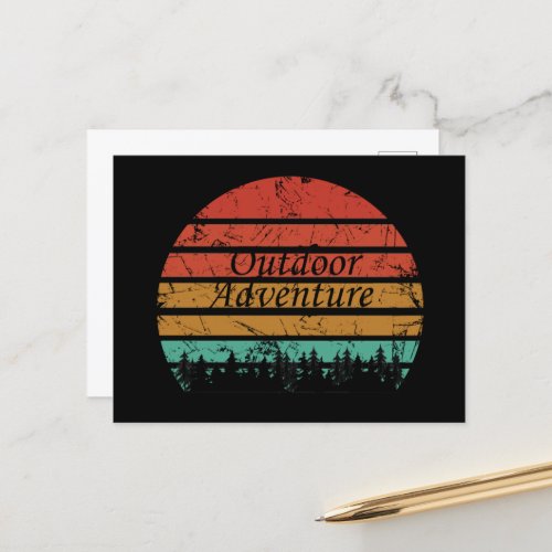 Outdoor hiking adventure vintage retro sunset holiday postcard