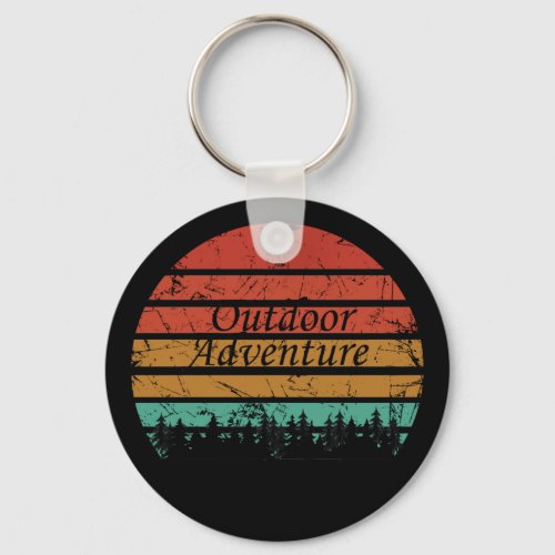 Outdoor hiking adventure vintage retro sunset keychain